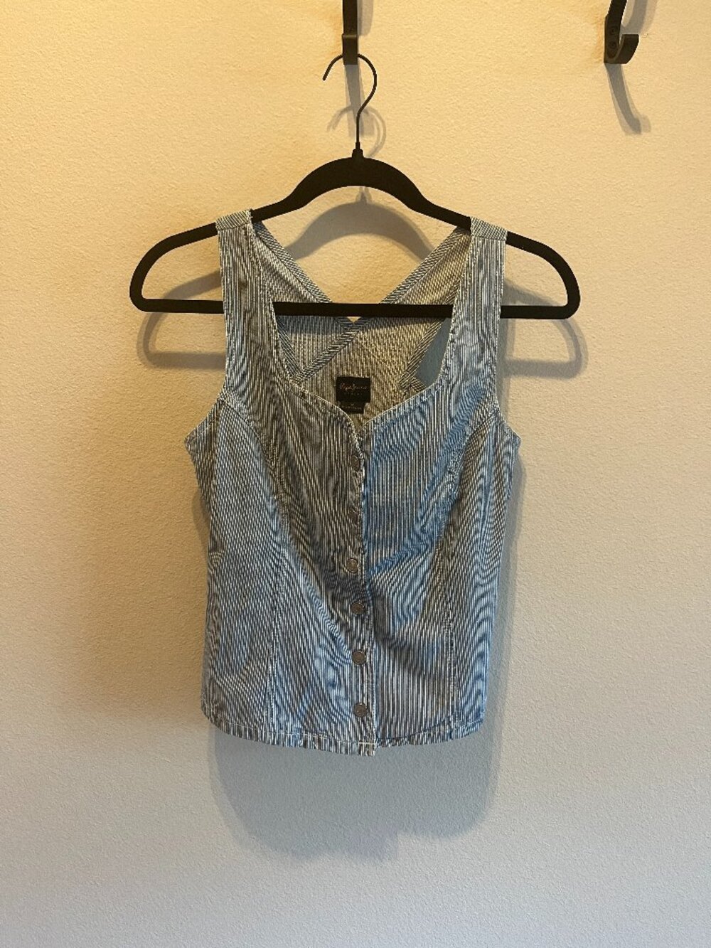 Pepe Jeans Blue & White Pinstripe Denim Vest / Waistcoat - Size S / XS